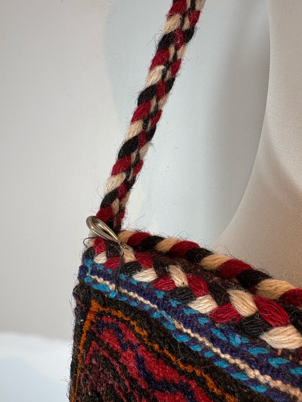 Vintage Handwoven Wool Carpet Crossbody Bag Boho Kilim Artisan - Picture 12 of 13